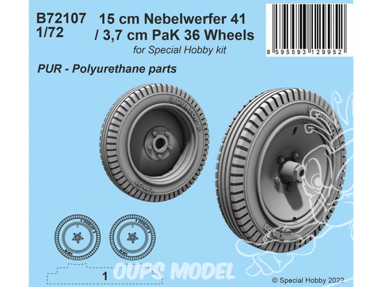 CMK accessoires Maquettes militaire B72107 Roues 15 cm Nebelwerfer 41 / 3,7 cm PaK 36 kit Special Hobby 1/72