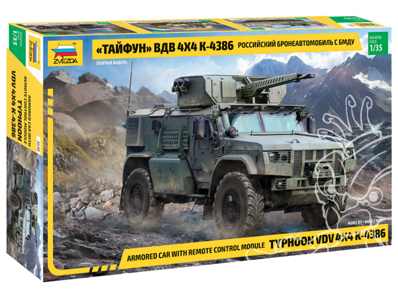 Zvezda maquette plastique 3648 Voiture blindée russe Typhoon VDV 4X4 K-4386 avec BMDU 1/35