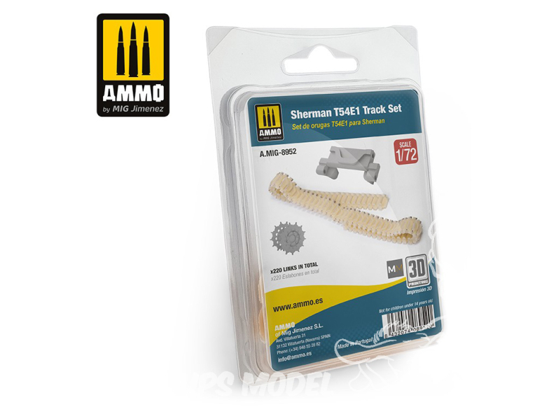 Ammo Mig 8952 Set chenilles Sherman T54E1 3D 1/72