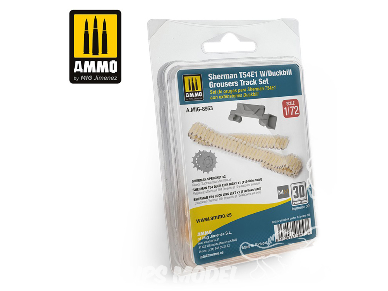 Ammo Mig 8953 Set chenilles Sherman T54E1 avec Duckbill Grousers 3D 1/72