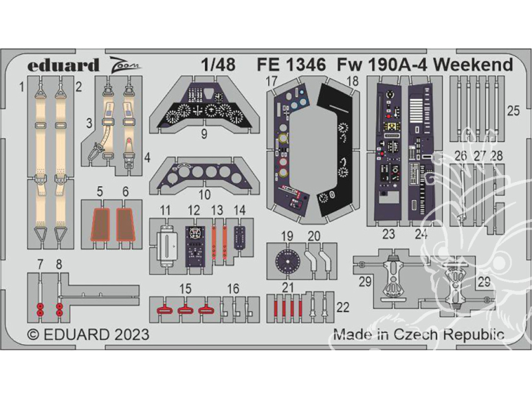 EDUARD photodecoupe avion FE1346 Zoom amélioration Focke Wulf Fw 190A-4 Weekend Eduard 1/48