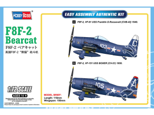 Hobby boss maquette avion 87269 Avion de chasse américain F8F-2 Bearcat facile a assembler 1/72