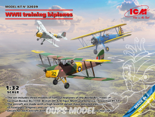 Icm maquette avion 32039 Biplans d'entraînement WWII Bücker Bü 131D, DH.82A Tiger Moth et Stearman PT-17 1/32