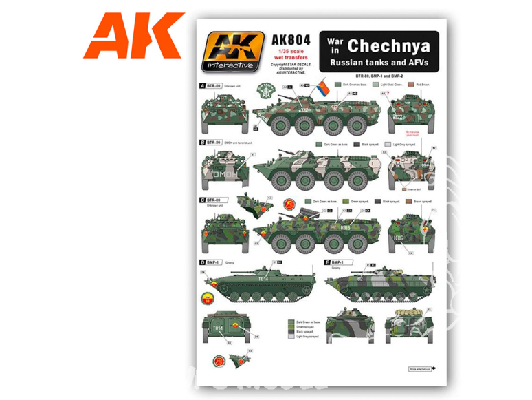 AK interactive ak804 PLANCHE DECALQUES pour Guerre Tchétchénie pour chars et AFV russes 1/35
