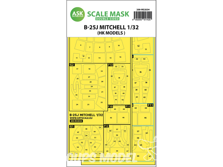 ASK Art Scale Kit Mask M32034 B-25J Mitchell Hk Models Recto Verso 1/32