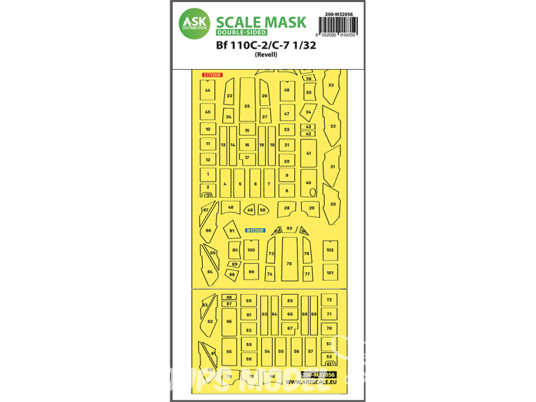 ASK Art Scale Kit Mask M32056 Messerschmitt Bf110 C-2/C-7 Revell Recto Verso 1/32