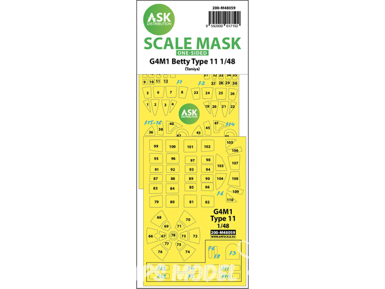 ASK Art Scale Kit Mask M48059 G4M1 Betty Type 11 Tamiya Recto 1/48
