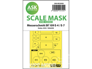 ASK Art Scale Kit Mask M32020 Messerschmitt Bf 109 E-4 / E-7 Hobby 2000 / Dragon Recto 1/32