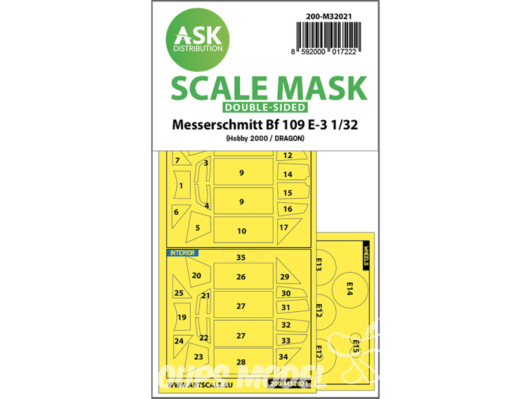 ASK Art Scale Kit Mask M32021 Messerschmitt Bf 109 E-3 Hobby 2000 / Dragon Recto Verso 1/32