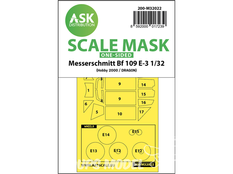 ASK Art Scale Kit Mask M32022 Messerschmitt Bf 109 E-3 Hobby 2000 / Dragon Recto 1/32