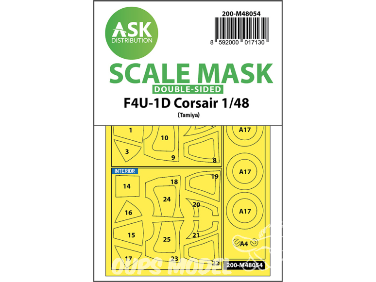 ASK Art Scale Kit Mask M48054 F4U-1D Corsair Tamiya Recto Verso 1/48