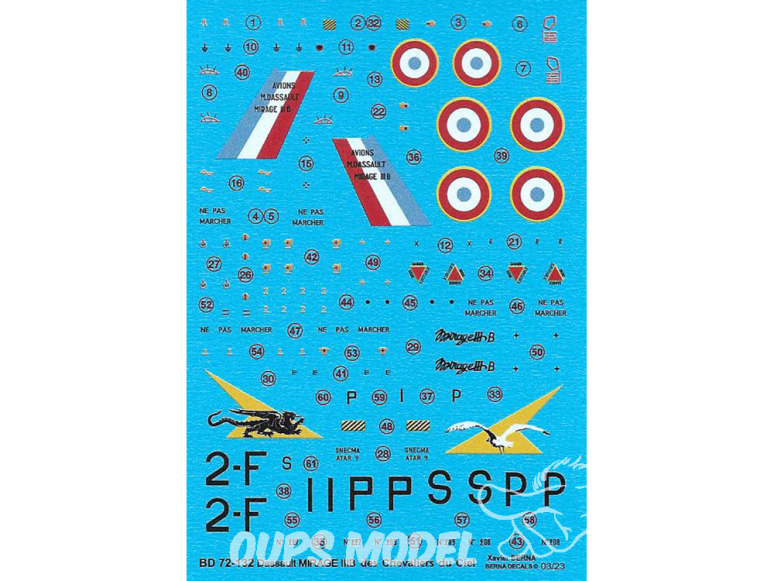 BERNA DECALS BD72-132 Dassault Mirage IIIE 2Em escadre chevalier du ciel 1/72