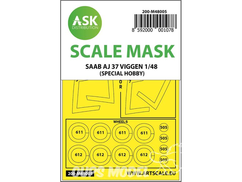 ASK Art Scale Kit Mask M48005 SAAB AJ 37 Viggen Special Hobby Recto Verso 1/48