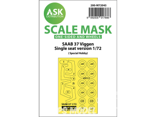 ASK Art Scale Kit Mask M72043 SAAB 37 Viggen Monoplace Special Hobby Recto et roues 1/72