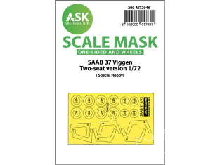 ASK Art Scale Kit Mask M72046 SAAB 37 Viggen Bi-Place Special Hobby Recto et roues 1/72