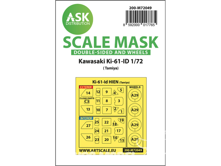 ASK Art Scale Kit Mask M72049 Kawasaki Ki-61-ID Tamiya Recto Verso et roues 1/72
