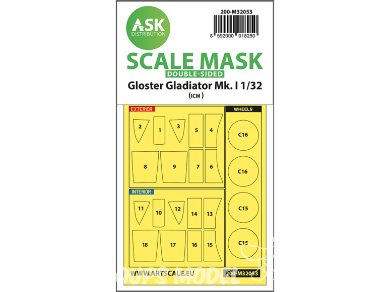 ASK Art Scale Kit Mask M32053 Gloster Gladiator Mk.I Icm Recto Verso 1/32