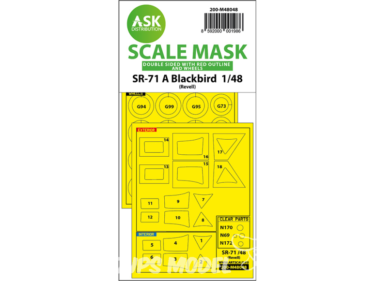 ASK Art Scale Kit Mask M48048 SR-71A Blackbird Revell Recto Verso et roues 1/48