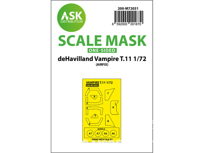 ASK Art Scale Kit Mask M72031 DeHavilland Vampire T.11 Airfix Recto 1/72
