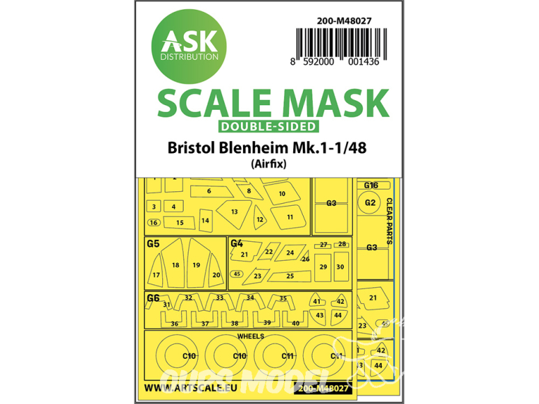 ASK Art Scale Kit Mask M48027 Bristol Blenheim Mk.1 Airfix Recto Verso 1/48