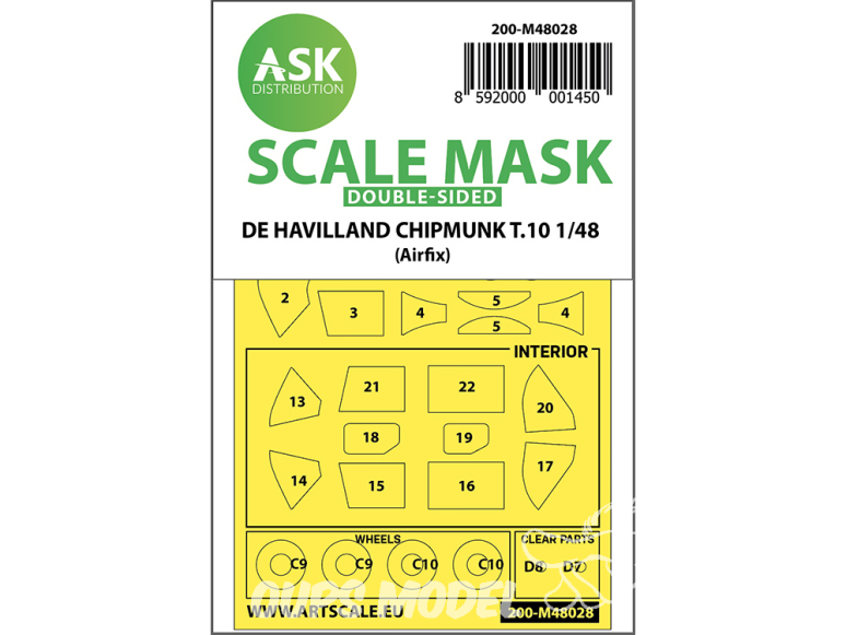 ASK Art Scale Kit Mask M48028 De Havilland Chipmunk T.10 Airfix Recto Verso 1/48