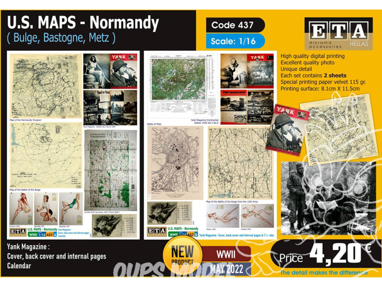 ETA diorama 437 CARTES US Normandie, Yank magazine, Calendrier 1/16