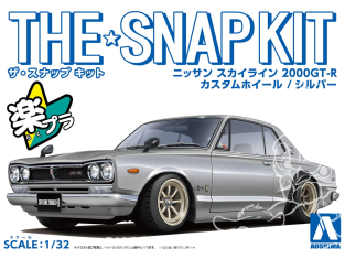 Aoshima maquette voiture 64702 Nissan Skyline 2000GT-R Custom wheels Argent SNAP KIT 1/32
