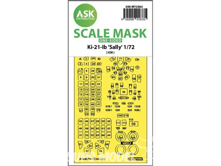 ASK Art Scale Kit Mask M72063 Ki-21-Ib "Sally" Icm Recto 1/72