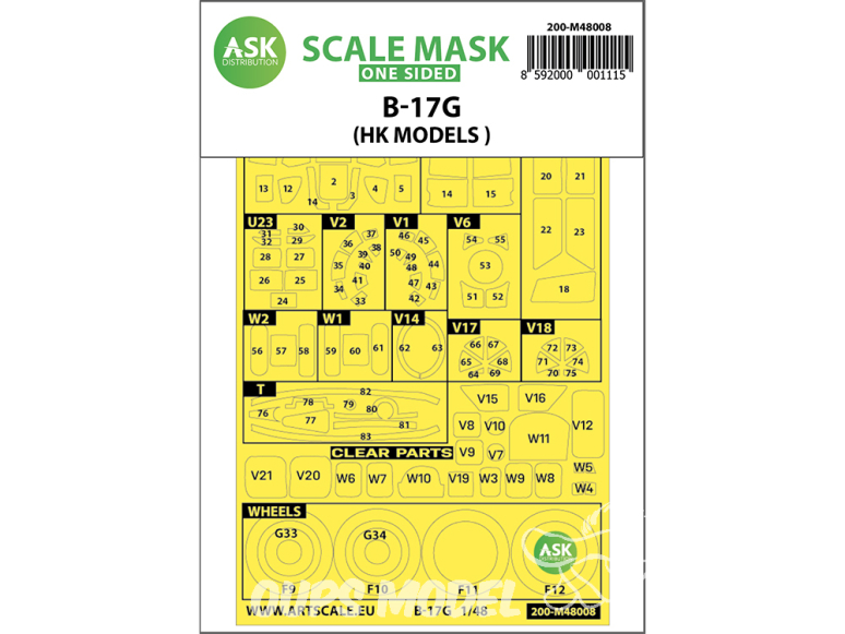 ASK Art Scale Kit Mask M48008 B-17G Hk Models Recto 1/48