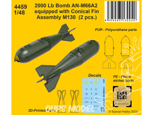 CMK kit resine 4459 Bombe 2000 Lb AN-M66A2 équipée d'un assemblage d'ailettes coniques M130 (2 pièces) 1/48