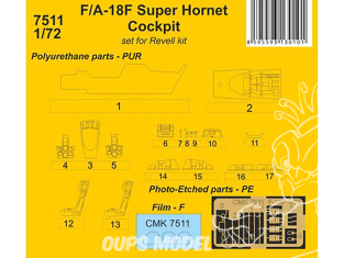 Cmk kit resine 7511 Cockpit du F/A-18F Super Hornet pour kits Revell 1/72