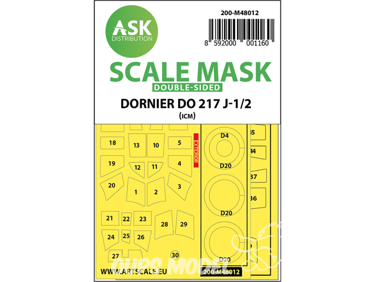 ASK Art Scale Kit Mask M48012 Dornier Do 217 J-1/2 Icm Recto Verso 1/48