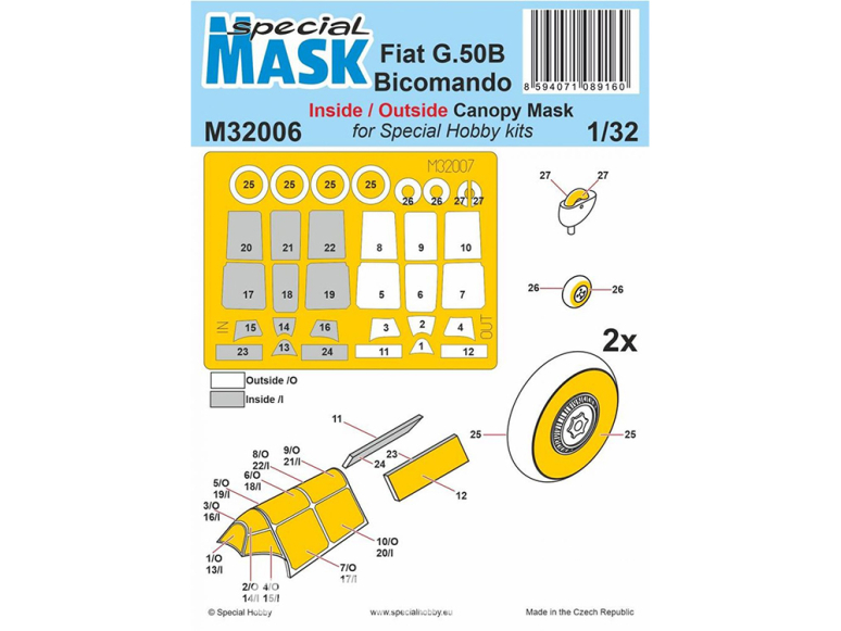 Special Hobby Masque hélico M32006 MASQUE Fiat G.50B Bicomando kit Special Hobby 1/32