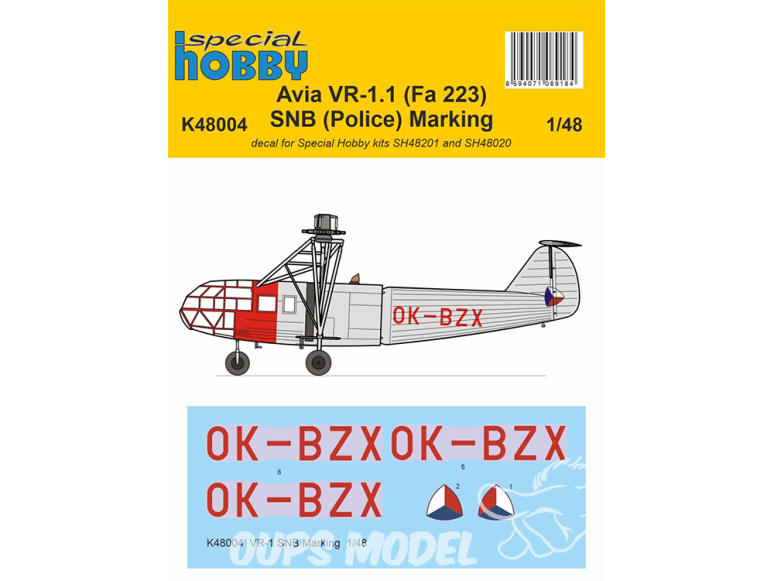 Special Hobby Decalques hélico K48004 pour un VR-1 SNB kit Special Hobby 1/48