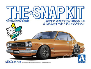 Aoshima maquette voiture 64733 Nissan Skyline 2000GT-R Custom wheels Safari Brown SNAP KIT 1/32
