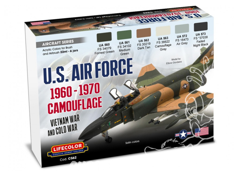 LIFECOLOR peinture cs62 Set Peintures U.S. Air Force 1960-1970 Camouflage Vietnam et Guerre Froide