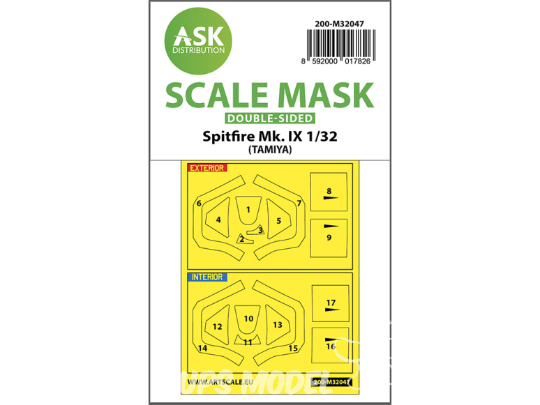 ASK Art Scale Kit Mask M32047 Spitfire Mk.IX Tamiya Recto Verso 1/32