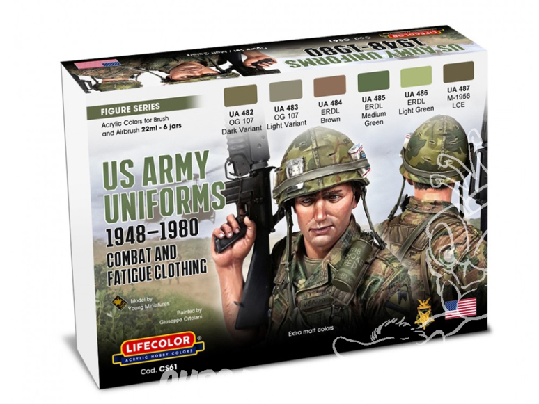 LIFECOLOR peinture cs61 Set Peintures Uniformes de combat fatigué U.S. army 1948-1980