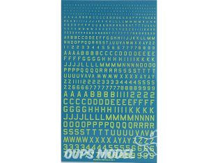Decalques Berna decals BD-07FLUO Chiffres et lettres identification jaune légérement fluo type 45 1-2-3-4-6mm