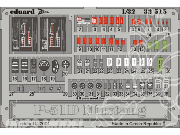 EDUARD photodecoupe avion 32515 Plaques P-51D 1/32