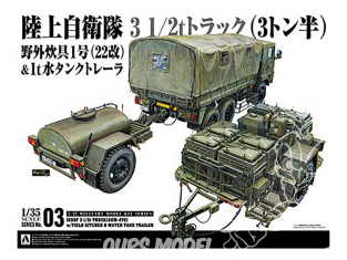 Aoshima maquette militaire 58916 Camion 3 1/2T (SKW-476) avec Cuisine de campagne et citerne a eau 1/35