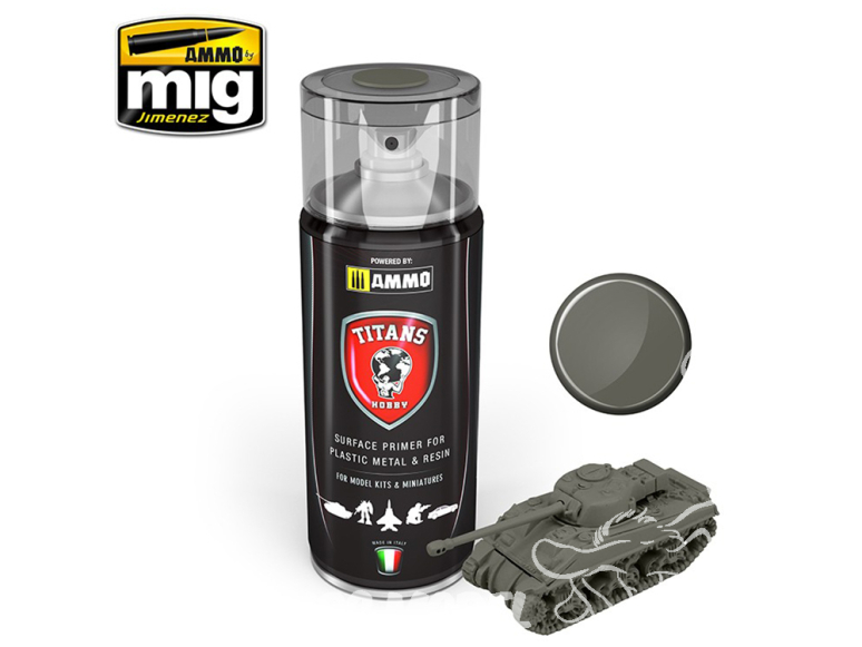 MIG peinture bombe TTH119 Apprêt grip champ Allemand Mat - German field grey Matt Primer 400ml