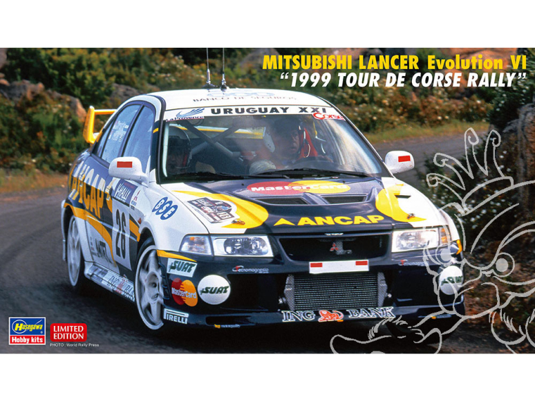 Hasegawa maquette voiture 20608 Mitsubishi Lancer Evolution VI "Rallye du Tour de Corse 1999" 1/24
