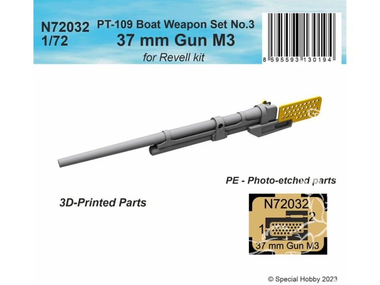 Cmk kit d'amelioration N72032 PT Boat Weapon Set No.3 Ccanon de 37 mm M3 pour kit revell 1/72