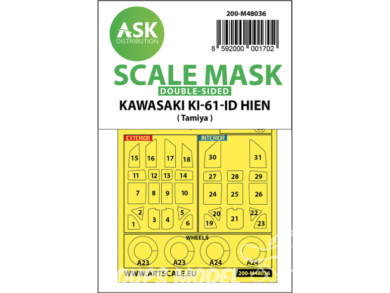 ASK Art Scale Kit Mask M48036 Kawasaki Ki-61-ID Hien Tamiya Recto Verso 1/48
