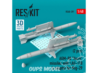 ResKit kit armement Avion RS48-0391 Missiles AGM-88 "Harm" avec LAU-118 et adaptateur pour MiG-29 (2 pièces) 1/48