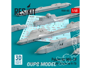 ResKit kit armement Avion RS48-0402 Pylônes pour MiG-29 (APU-470 2 pièces pour R-27 & APU-73 4 pièces pour R-73) 1/48