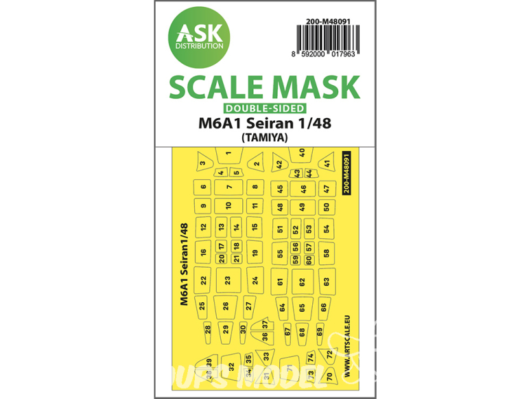 ASK Art Scale Kit Mask M48091 M6A1 Seiran Tamiya Recto Verso 1/48