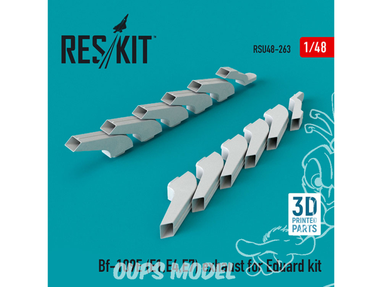 ResKit kit d'amelioration Avion RSU48-0263 Pot d'échappement Bf-109E (E1,E4,E7) pour kit Eduard (Impression 3D) 1/48