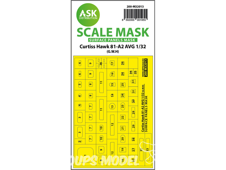 ASK Art Scale Kit Mask M32013 Panneaux de surface Curtiss Hawk 81-A2 AVG Great Wall Hobby 1/32